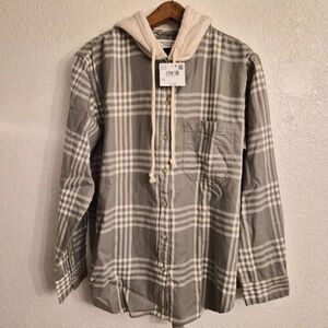 NWT Banana Republic Flannel Hoodie Green Plaid & Cream: Oversized Comfy Y2K